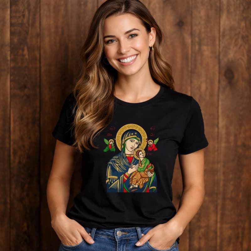 [Camiseta Premium em Algodão Puro]CC Exclusiva Nossa Senhora do Perpétuo Socorro| Unissex Algodão| , Adulto e Plus Size