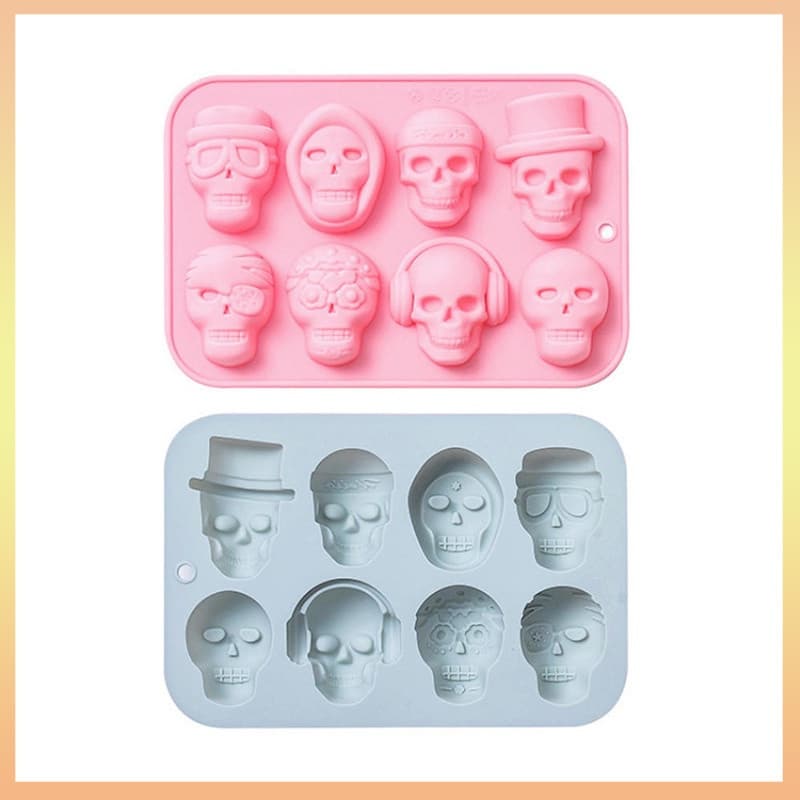 Moldes De 8 Furos De Silicone Para O Halloween Modelagem Do Crânio Bolo De Chocolate Acessórios Decoração De Peças De