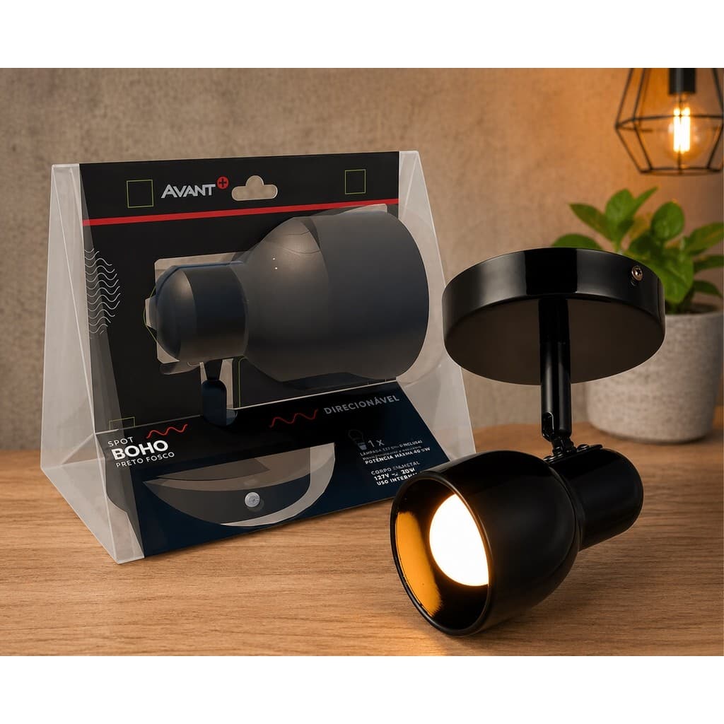 Spot Sobrepor Direcionavel Boho E27 110v/220v Bivolt Preto Fosco Avant