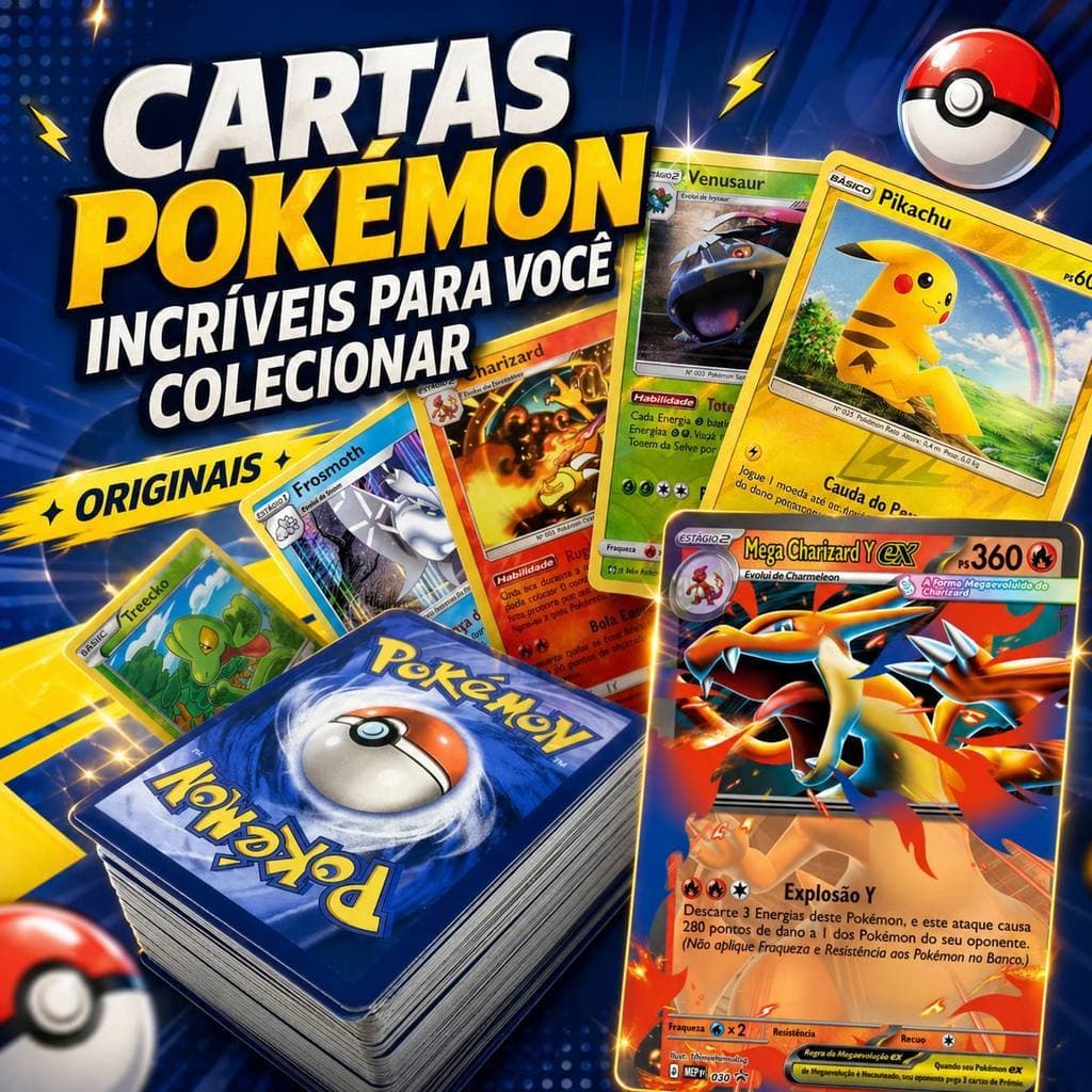 Kit Pokémon Original até 100 Cartas + Ex/Ultra Rara + 10 Holograficas Garantidas | Sem Repetição