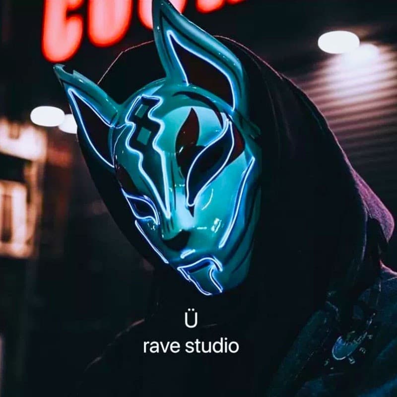 Máscara De Fantasia De Raposa Com Claro Led Neon Para Festa De Halloween Rave
