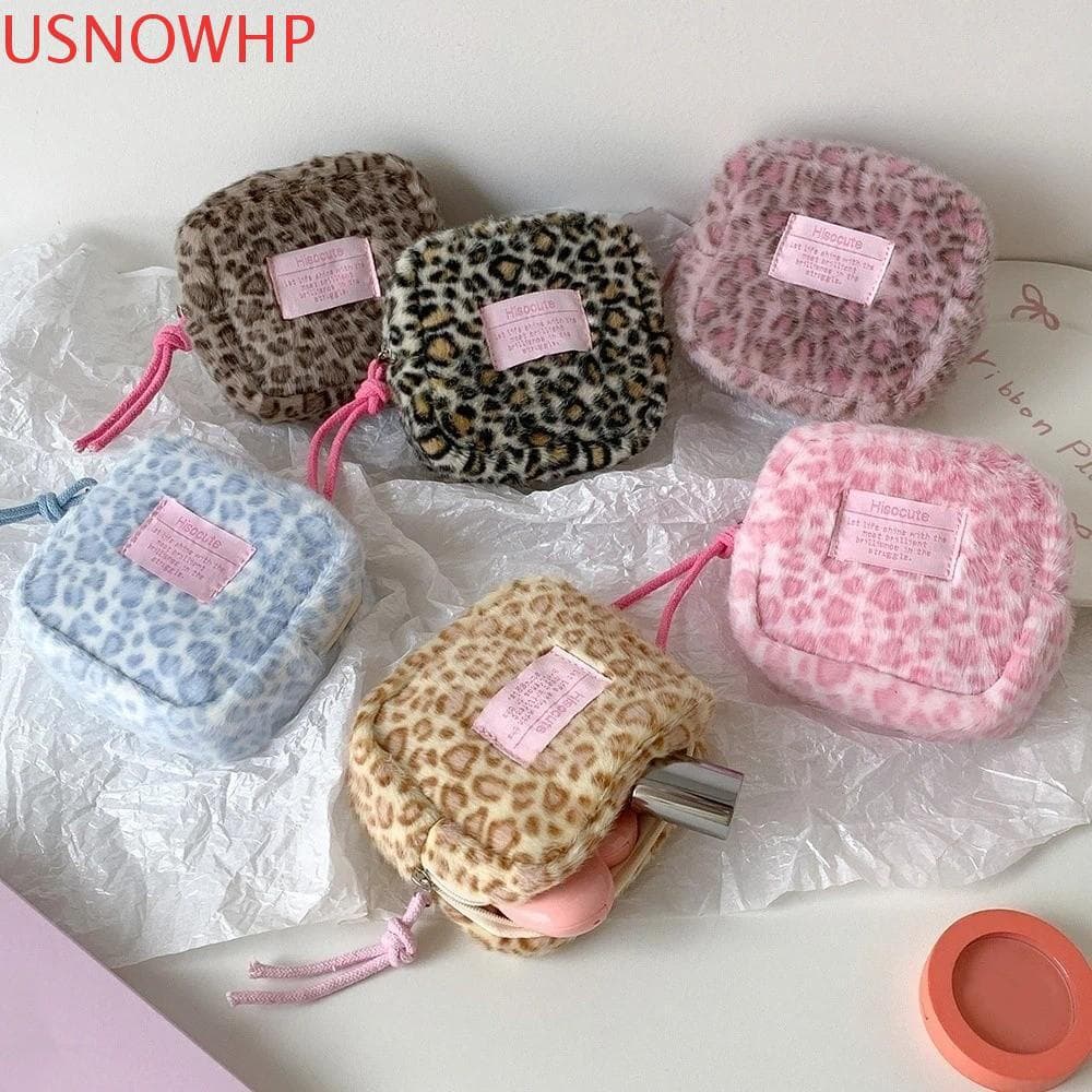USNOWHP Estojo De Lápis De Leopardo Coreano , Com Cordão , Estampa , Bolsa De Papelaria De Pelúcia , Armazenamento De Me