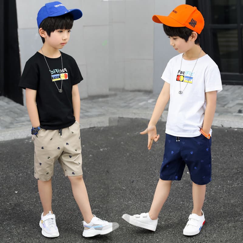 GILE Oficial Flagship Meninos Terno de Verão Moda Médio Grande Crianças Verão Meninos Bonitos Shorts de Manga Curta