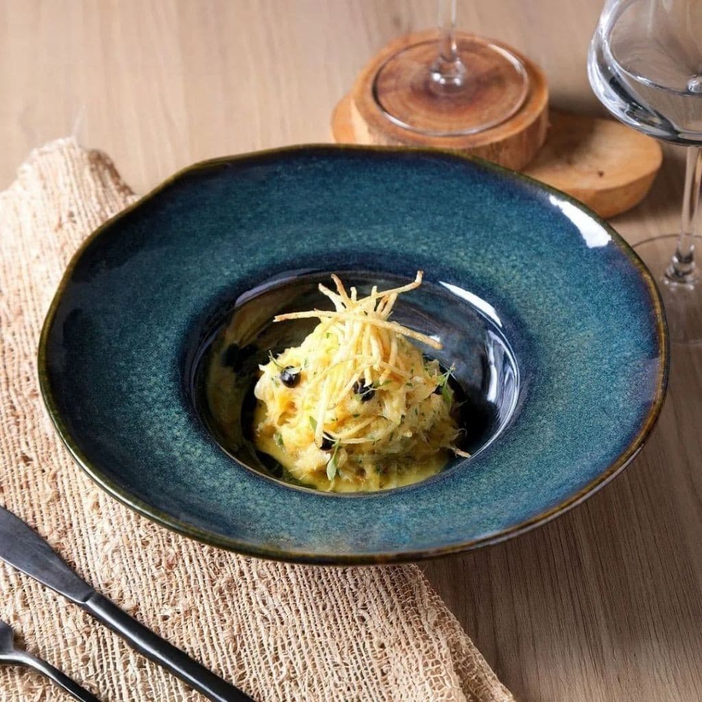 Kit 4 Pratos de Massas Risotos Sopas Orgânico Oceano Porto Brasil Cerâmica Prato tipo Chápeu