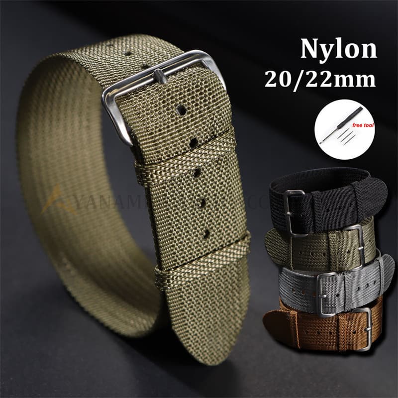 Pulseira De Relógio De Nylon De 20mm 22mm , Peça Única , Estilo NATO , Tecido Respirável Substituição Com Ferramenta Gra