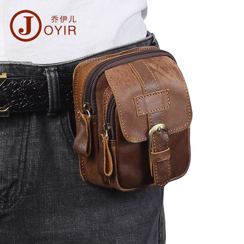 Bolsa de cintura de couro genuíno multifuncional Casual saco do telefone móvel Retro usar cinto pequeno saco masculino s