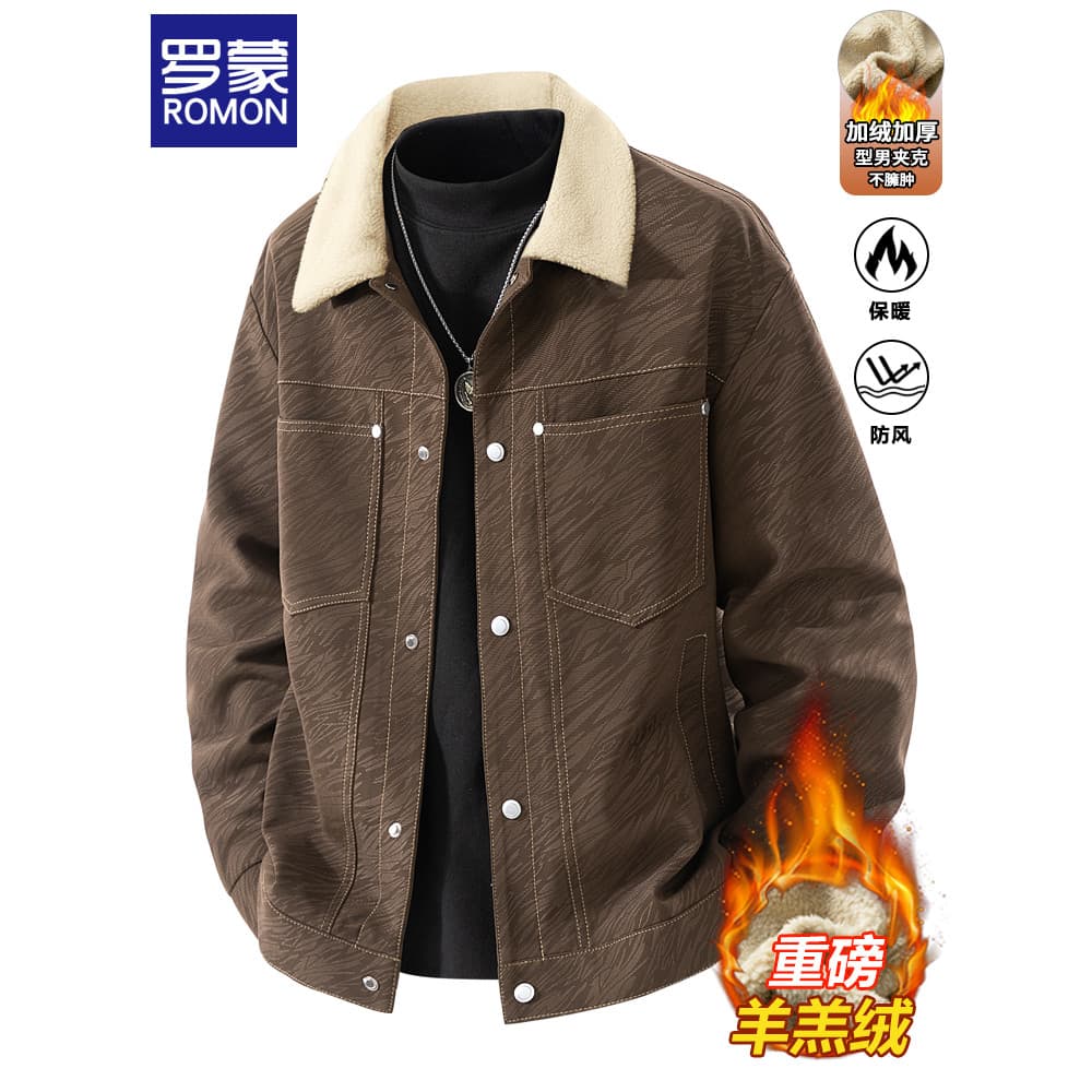 Lomon inverno forro de lã masculino engrossado jaqueta roupas superiores 2026 novo estilo quente cordeiro velo jaqueta e