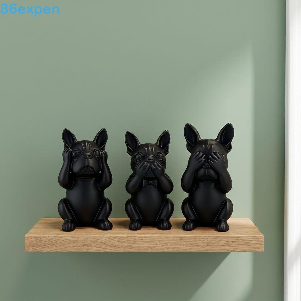 EXPEN1 3 Peças De Estátua De Buldogue Francês , Artesanato De Animais , Estilo Minimalista Nórdico , Inteligente De Cães
