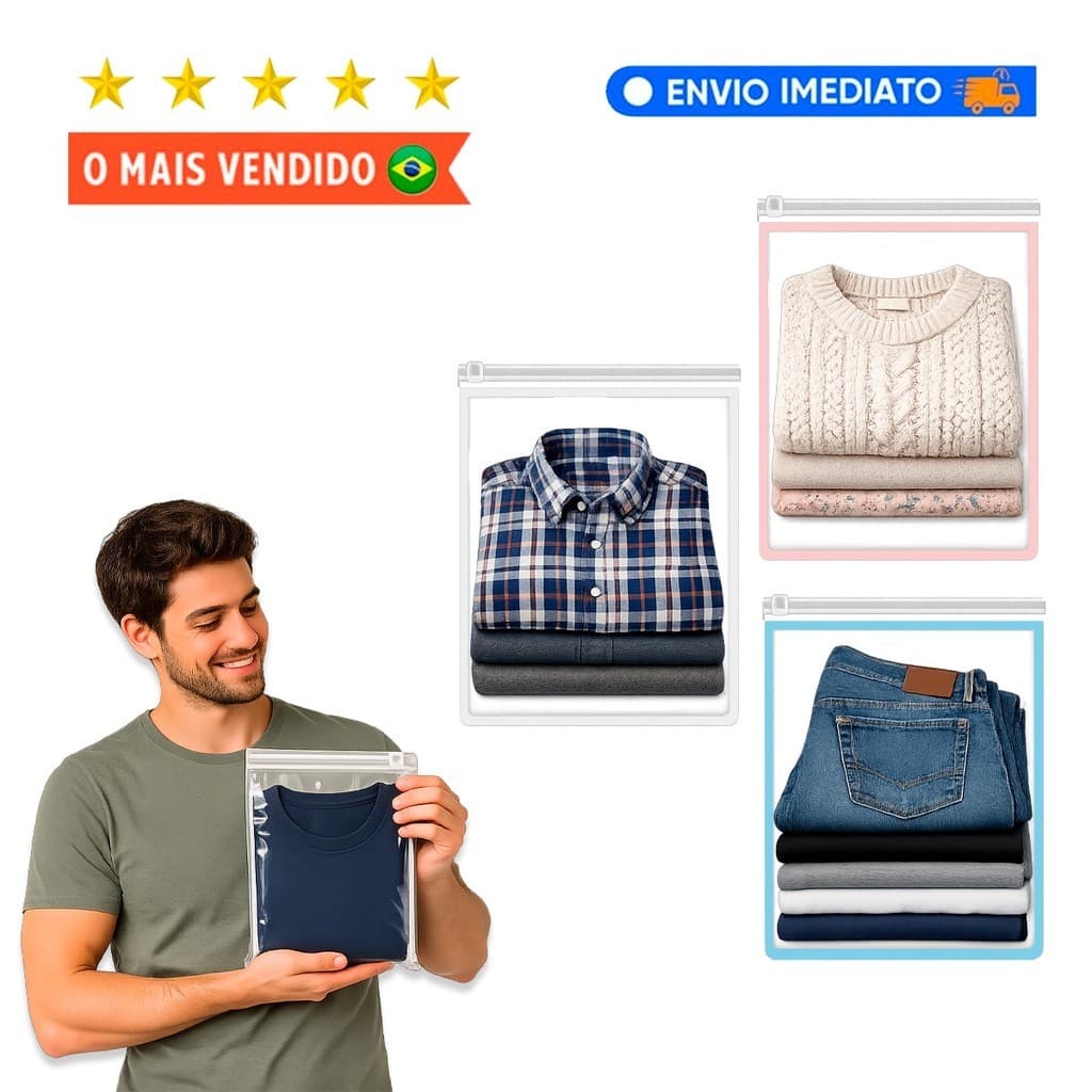 Kit Saquinhos Ziplock para Roupas Organização Proteção e Mais Espaço dia a dia viagens Herméticos