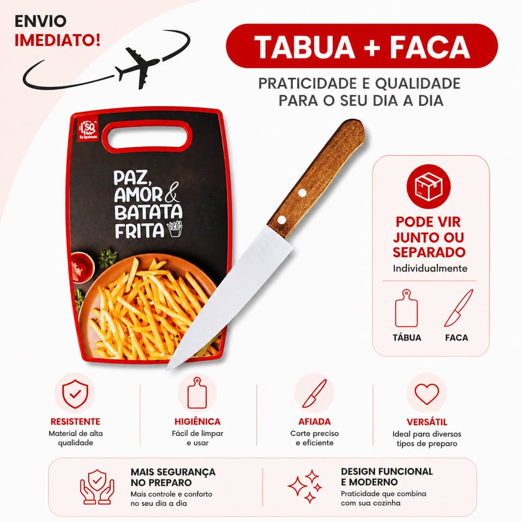 Tábua de Corte Estampada + Faca Cozinha Grande Legume Verduras Carne * Envio Imediato *