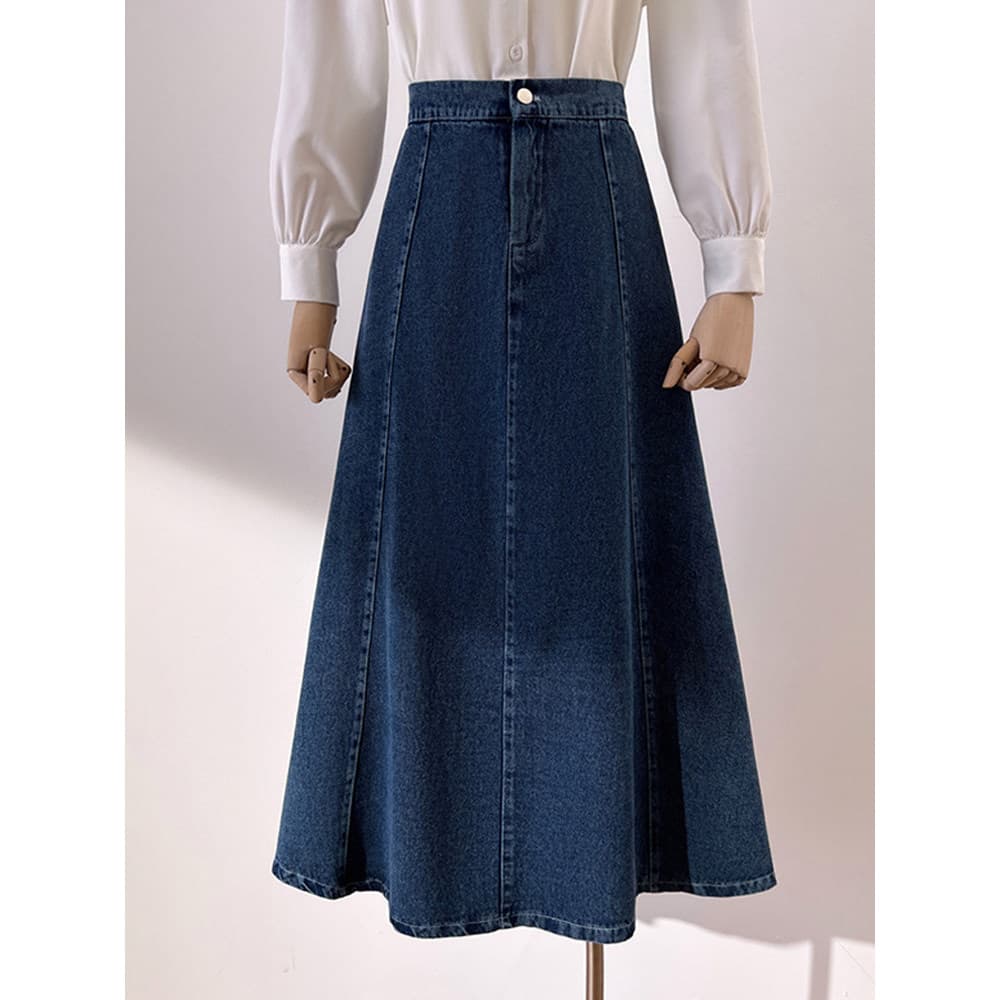 Saia jeans meio comprimento saia de comprimento médio cintura alta A linha saia 2025 outono inverno feminino novo estilo