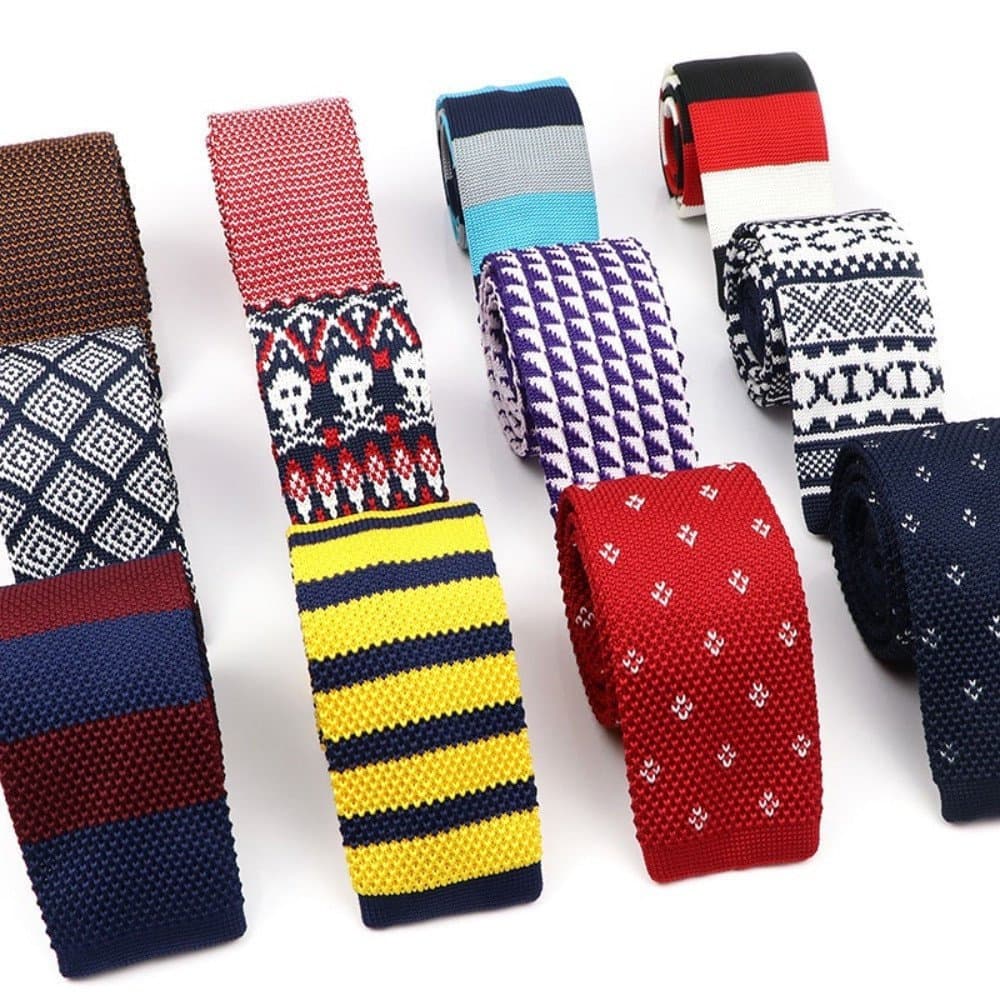 ZONFAZ 5cm Gravata De Malha Masculina De Colorida Listrada Gravatas Skinny Tecidas Estreitas Casual