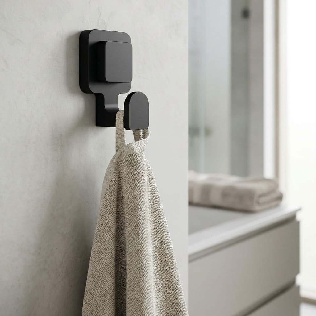 Porta Toalha Gancho Sem Furo Fácil Instalação Suporta Até 14kg Preto Fosco