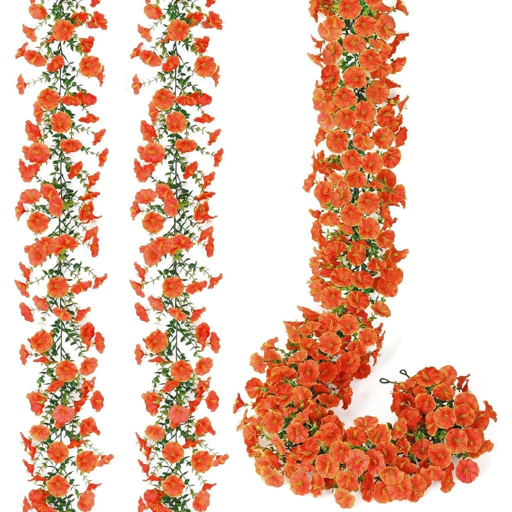 Dremisland 2 Peças de Guirlandas de Flores Artificiais 5,9FT, Guirlanda de Flores Artificiais de Glória-da-Manhã Resiste