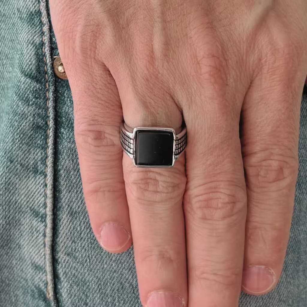 Anel Masculino Krios em Aço Inox Prateado e Preto