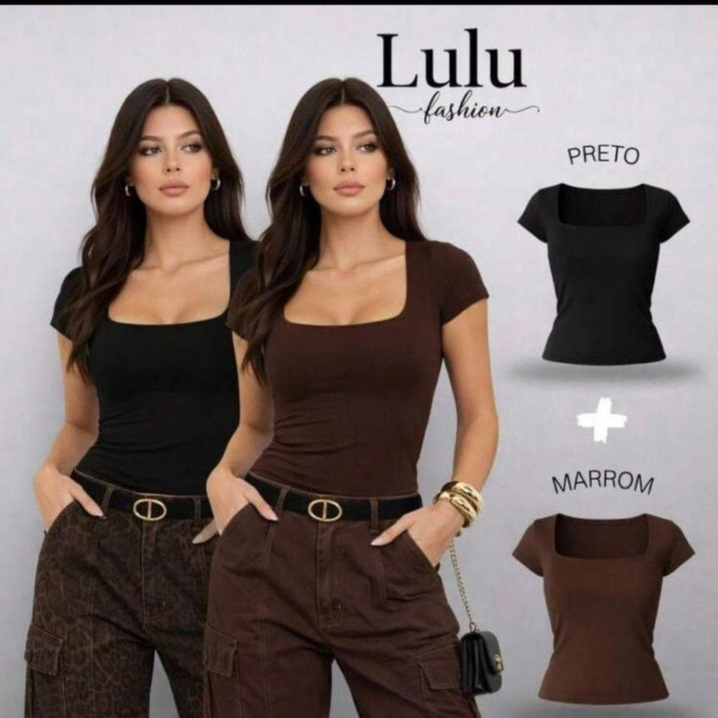 KIT 2 Blusa Suplex Feminina Decote Quadrado Básica Premium Elegante T-shirt Casual Segunda Pele