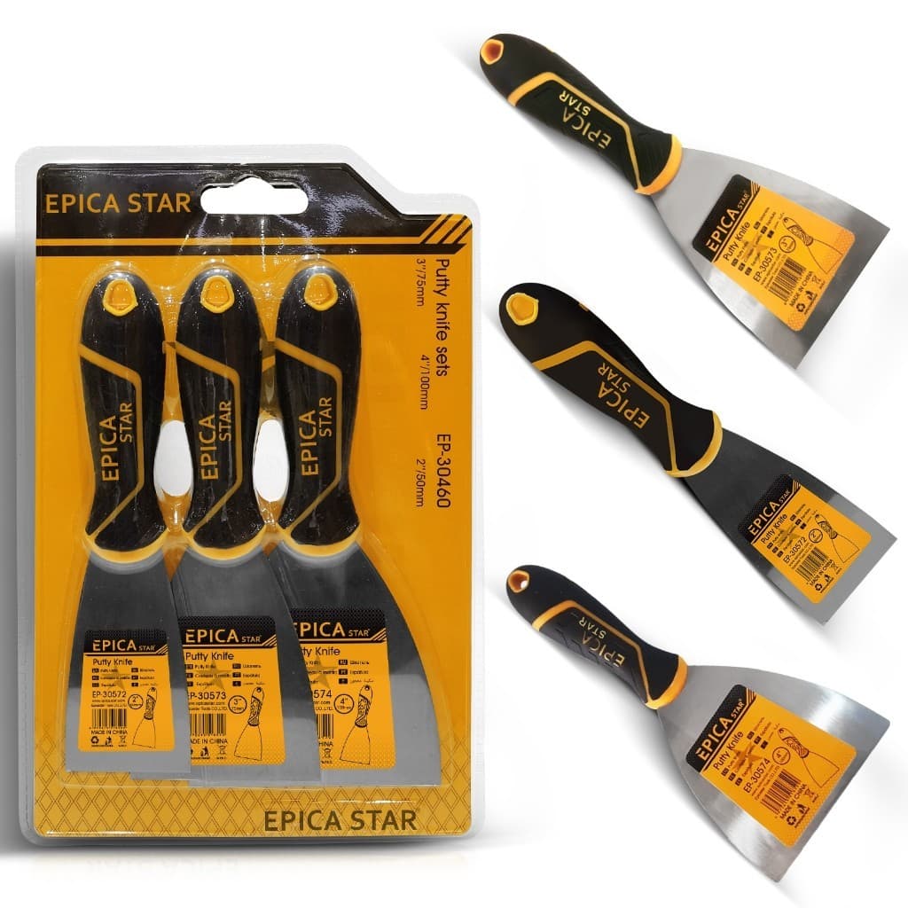 Kit 3 Espátulas de Pintura - Lâminas Polidas, Alça Antiderrapante para Reparos e Pintura