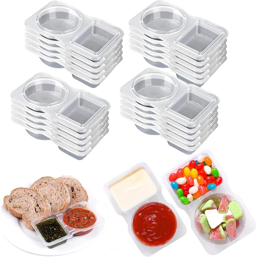 Recipientes Para Lanches-Reutilizáveis Condimentos Com 2 Compartimentos E Tampas Retirar Sauc