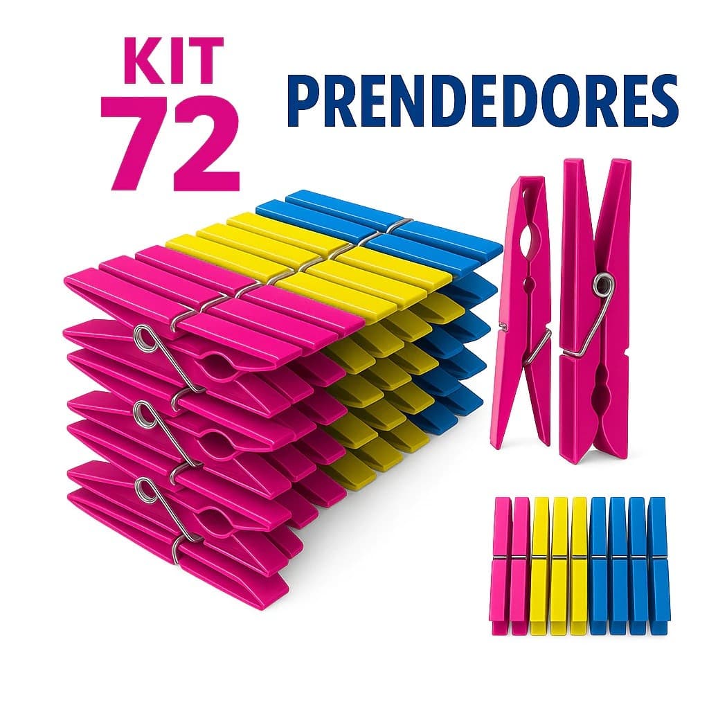 Kit 36 e 72 unidades Prendedor Pregador de Roupas Plástico Reforçado – Cores Sortidas – Varal