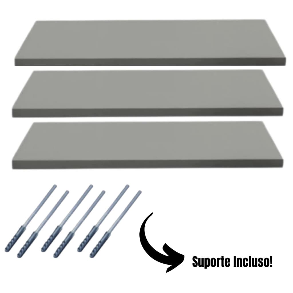 Kit 3 Prateleira Mdf 60x20 Suporte Invisível Na Cor Cinza