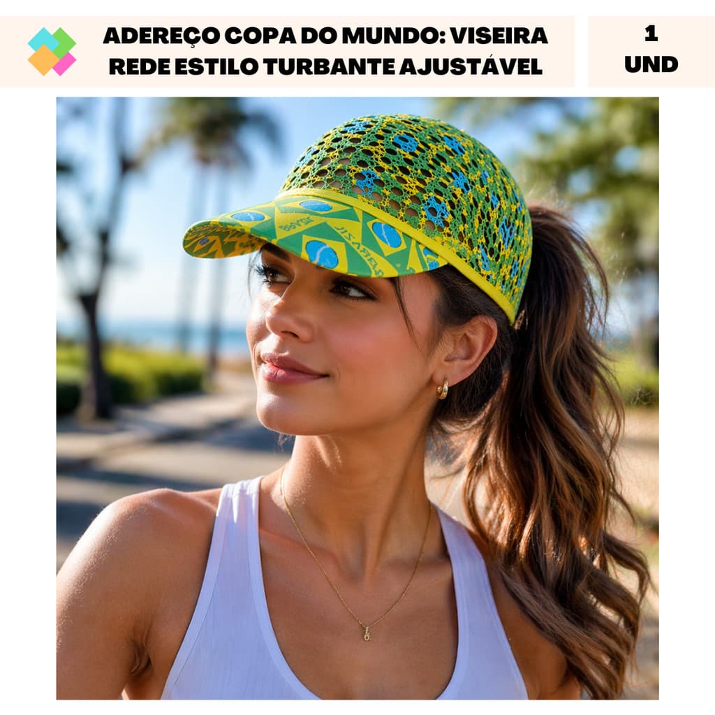 Adereço Copa Do Mundo: Viseira Rede Estilo Turbante Ajustável (1 Und)