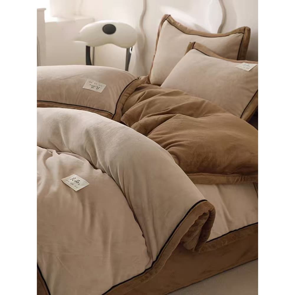 Outono inverno engrossado leite velo cama conjunto de quatro peças Coral flanela lençol cama mais velo colcha capa de tr
