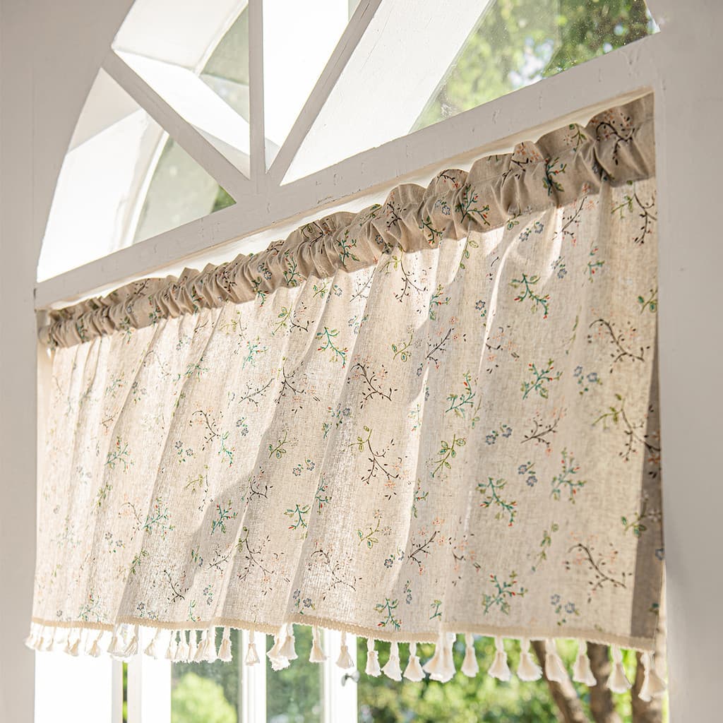 Cortina De Pia Cozinha Janela Curta Meia Cortina Linho Rústica Com Franjas Boho Chic Premium Estampada