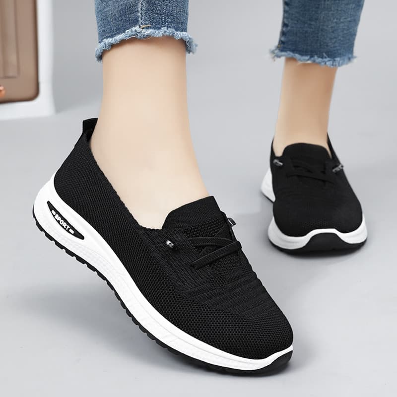 Sapatos femininos 2026 primavera outono novo estilo voando tecido malha Casual sapatos únicos femininos respirável confo