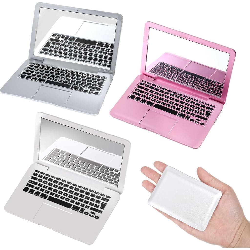Mini Laptop Mirror, 3 Pcs Mini Compact Mirror Portable Laptop Shaped Makeup Mirrors Pocket Size Small Folding Computer M