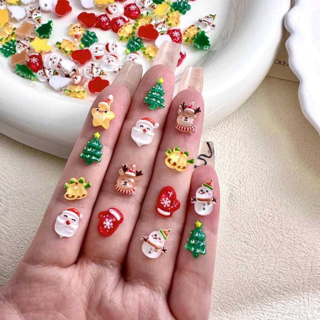 30 Peças de Enfeites de Unhas de Natal Mistos em Resina 3D: Boneco de Neve, Alce, Papai Noel, Enfeites de Arte de Unhas,