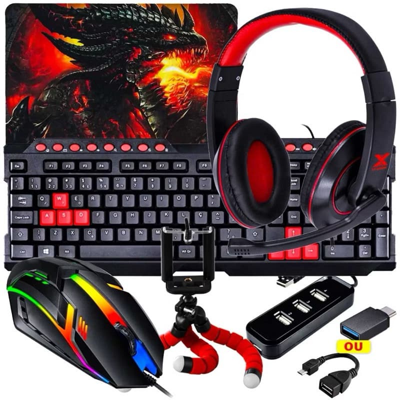 Kit Mobilador Hub Suporte Celular Completo Com Headset Teclado Mouse