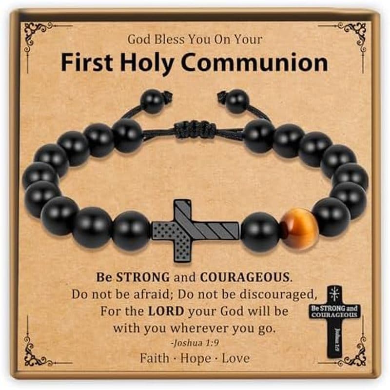 Pulseira De Cruz De Trinckle Para Meninos , Presentes De Primeira Comunhão , Joshua 1 9 Cruzada Masculina , Primeiros Sa