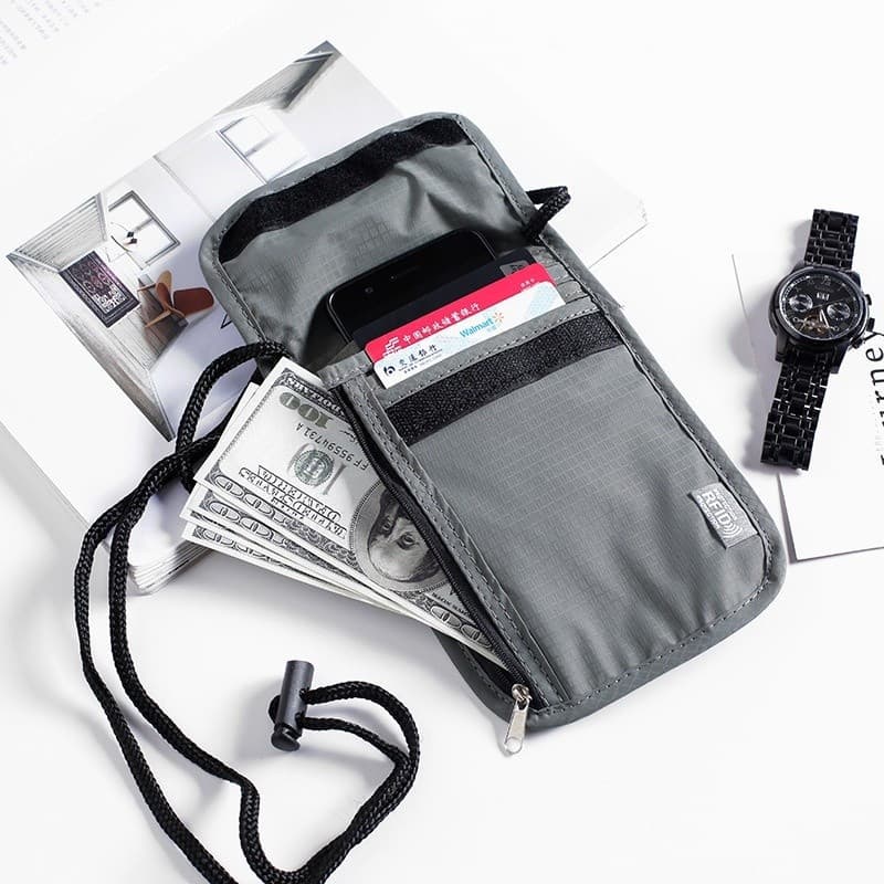 Bolsa transversal antifurto com proteção RFID para passaporte e celular