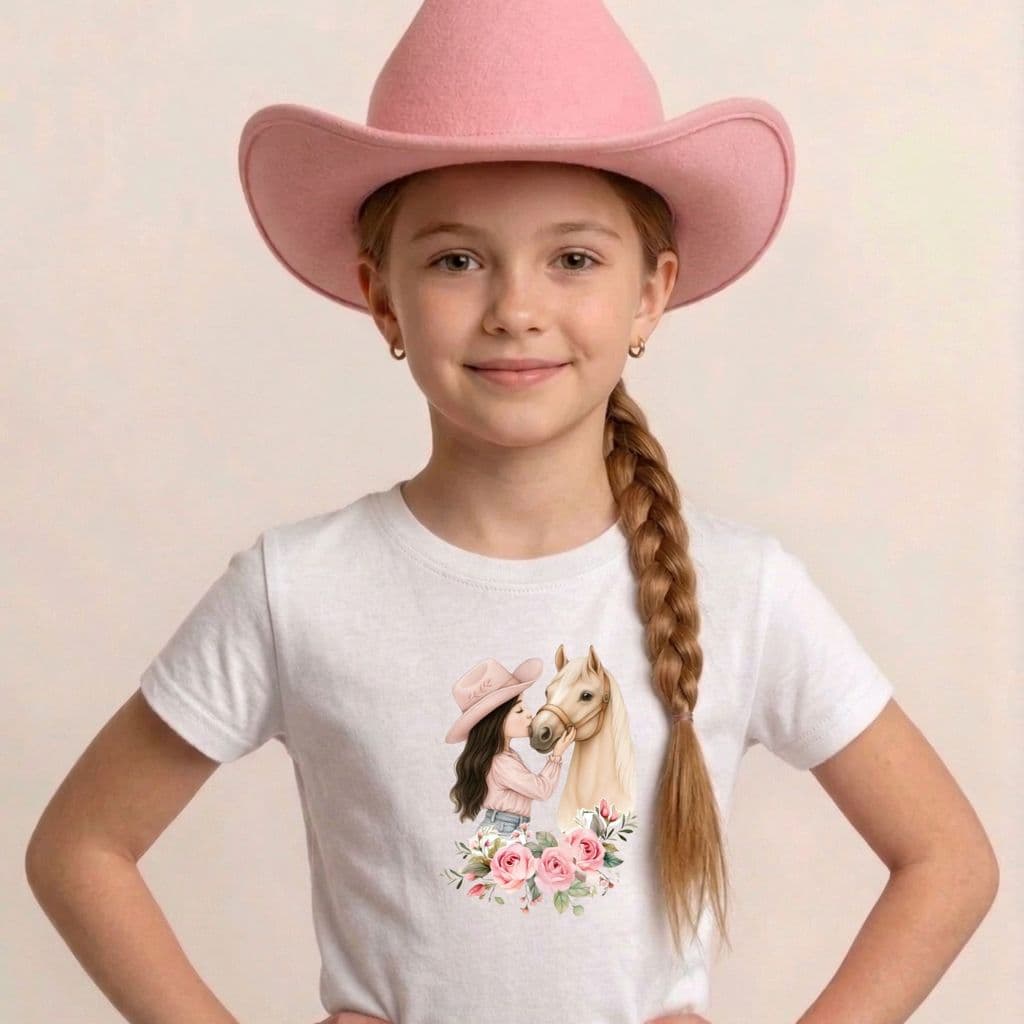 Camiseta Infantil Menina Country Moda Agro Estampa cowgirl cavalo flores Boiadeira Western Algodão