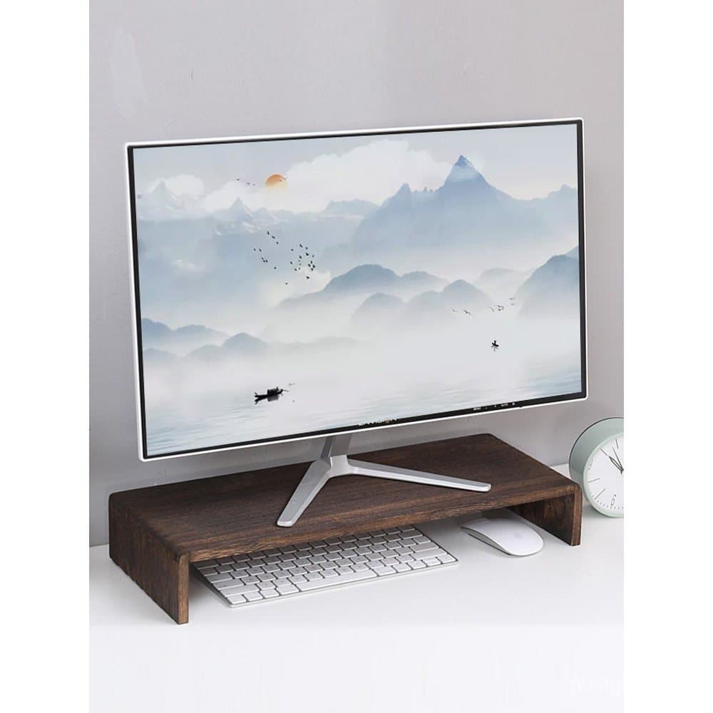 Suporte para monitor de computador em madeira maciça de paulownia, prateleira de armazenamento para mesa, base para supo