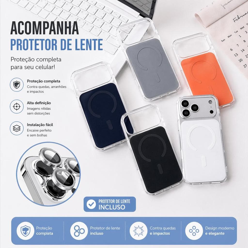 Capa Magnética Magsafe Bicolor para iPhone 17 16 15 13 12 11 Pro Max – Anti Impacto Proteção de Câmera