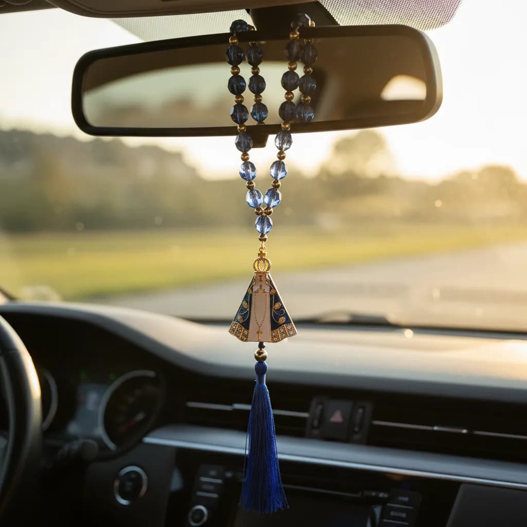 Terço Dezena Nossa Senhora Aparecida Carro Retrovisor Pedra