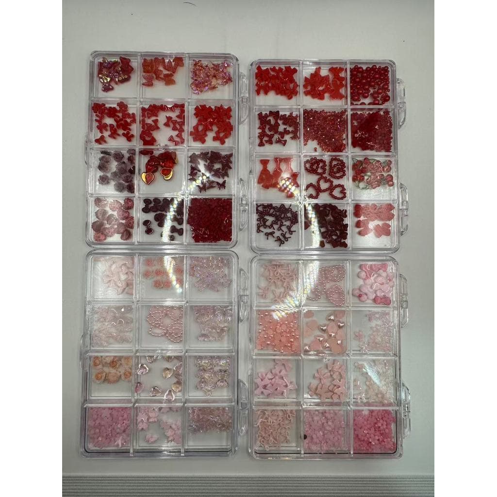 12 Grades 3D Arco Misto Encantos De Unhas Resina Vermelha Arcos Morango Pérola Amor Coração Arte Do Prego Liga Brilhante