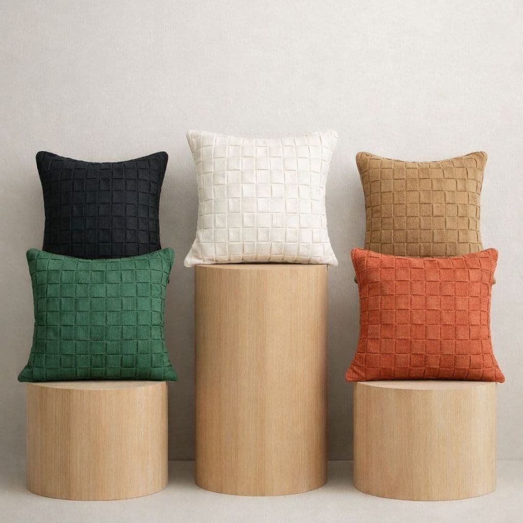 Capa de Almofada Estilo Boho Chic 45x45cm – Com Trama Artesanal, Pompons e Fitas Trançadas