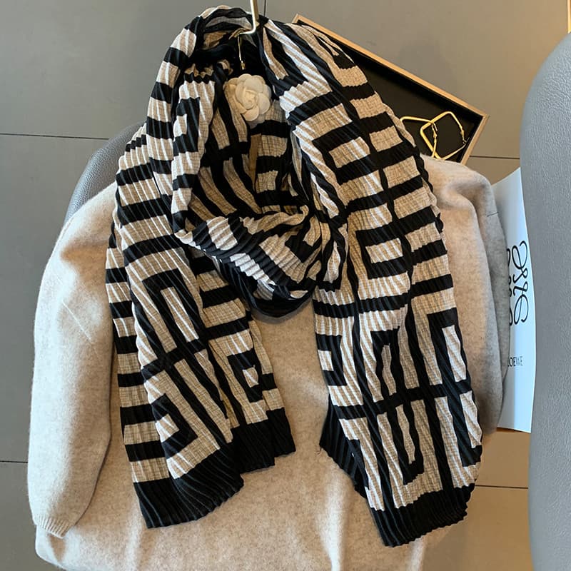 Lenço feminino outono novo estilo 2023 inverno estilo geométrico algodão linho xale feminino plissado estilo ocidental p