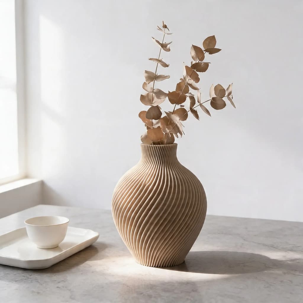 Vaso Decorativo Canelado Espiral Moderno Nude Capuccino