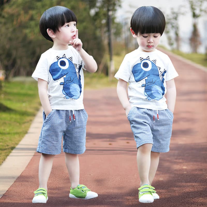 Dinossauro tiranossauro meninos terno de verão 2026 novo estilo crianças de manga curta meninos crianças bebê verão moda