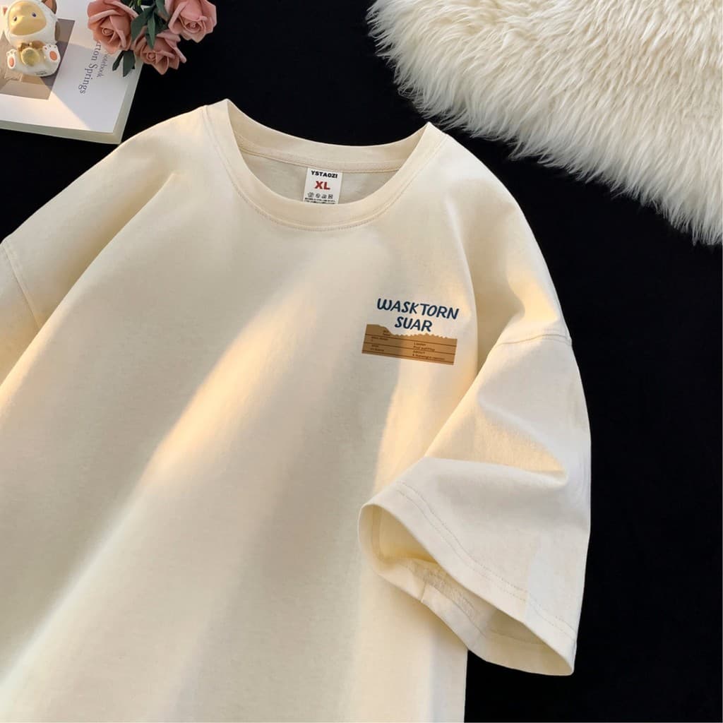 Masculino feminino impresso em torno do pescoço de manga curta camiseta americana solta respirável Casual All-