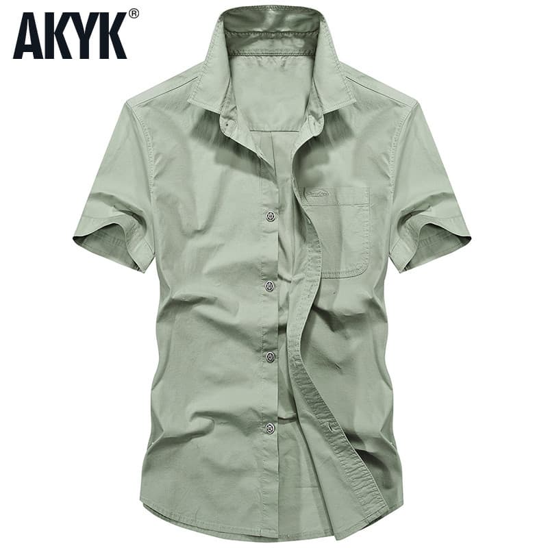 Battlefield verão Workwear camisa masculina de manga curta solta tamanho grande topo puro algodão estiramento polegada c