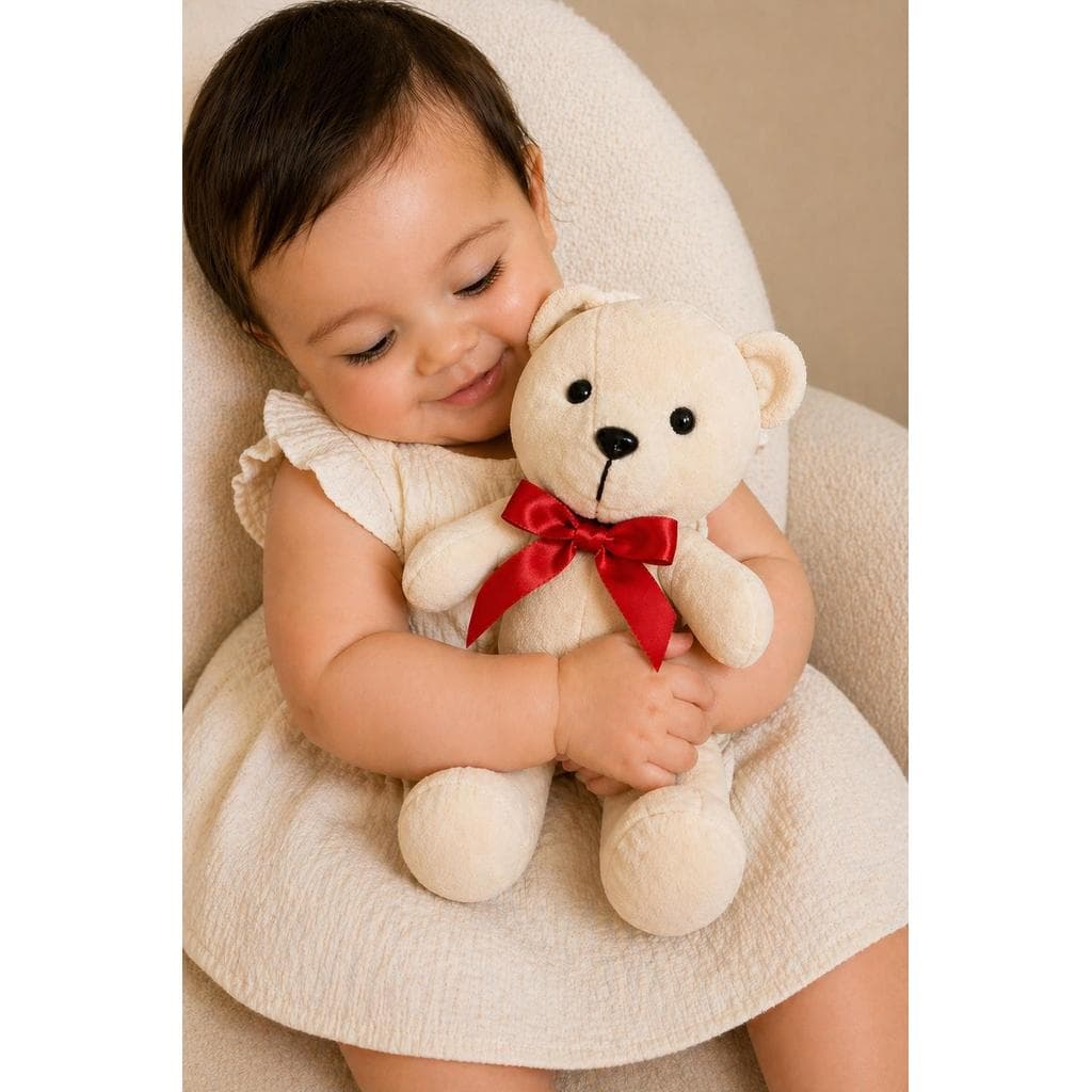 Urso de Pelúcia Articulado com Laço 20Cm Decoração Quarto Infantil