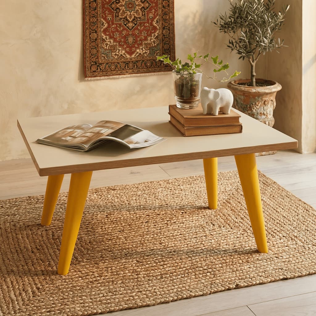Mesa Para Sala Retangular De Centro Retro Decorativa De Pés Pvc Cor Caramelo