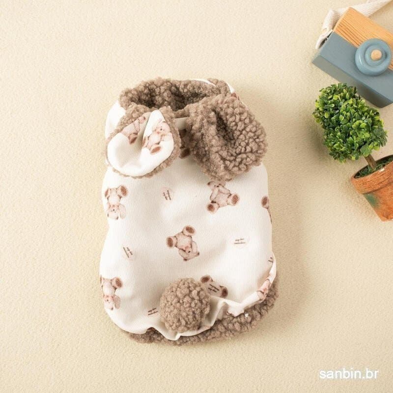 Casaco de pelúcia espesso para animais de estimação, estilo outono e inverno, colete sem mangas com estampa de urso, rou