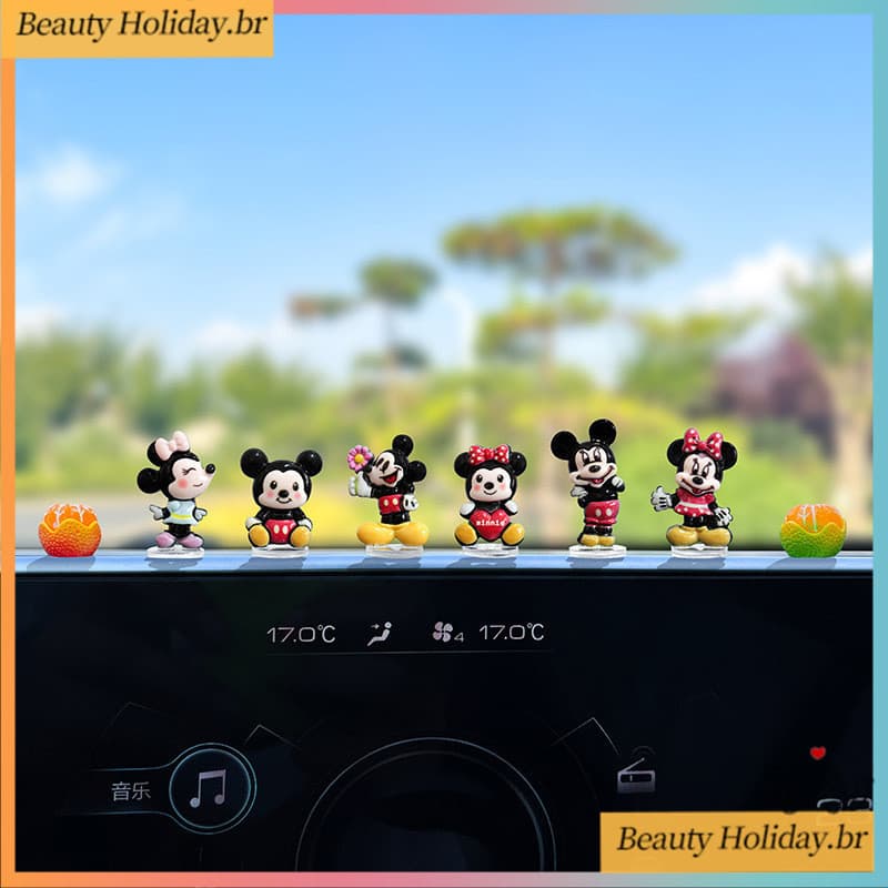 8 Pçs Mini Minnie Mickey Anime Acessórios Do Carro Console Central Estatueta Decoração Interior Bonito Ornamento Automóv