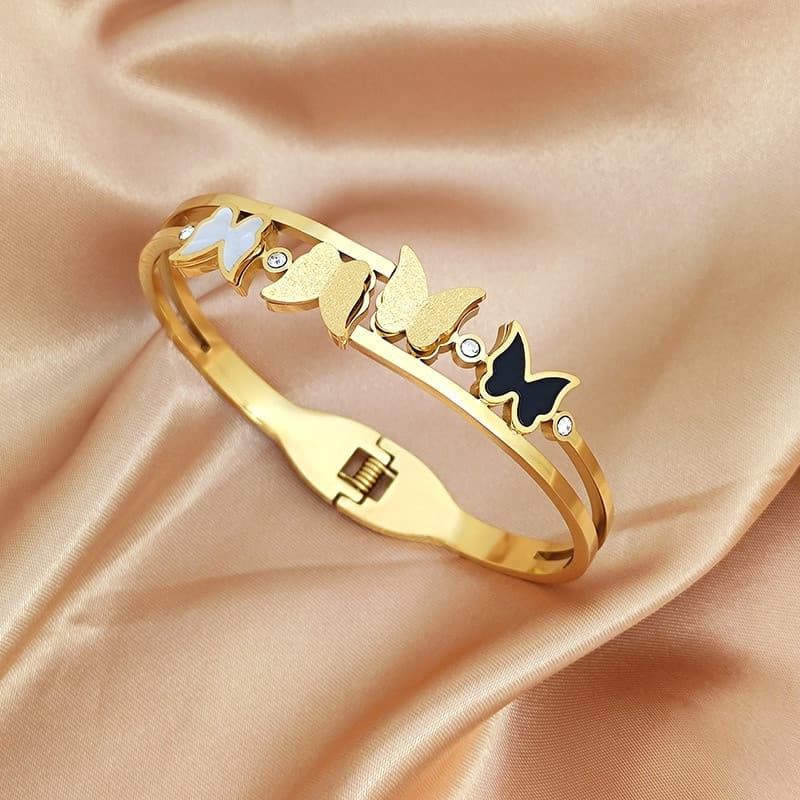Ht versão coreana titânio aço Colorfast borboleta pulseira primavera abertura jóias de aço inoxidável namoradas troca pr