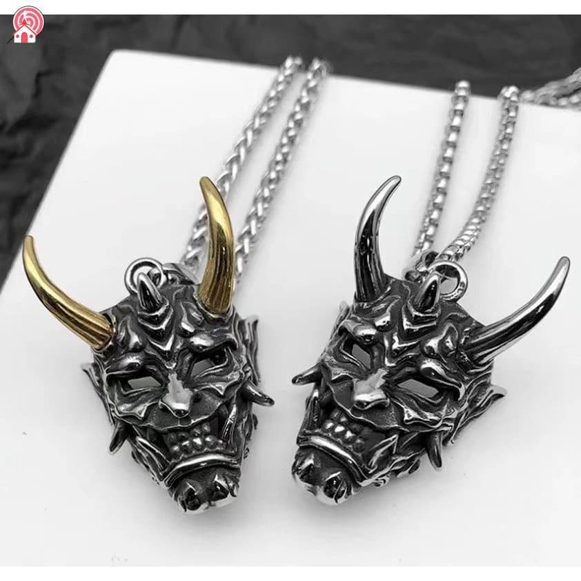 Gótico Japonês Fúria Hannya Máscara De Crânio Fantasma Pingente Colar Vintage Punk Jóias De Pedra Presentes Para Ele HYO